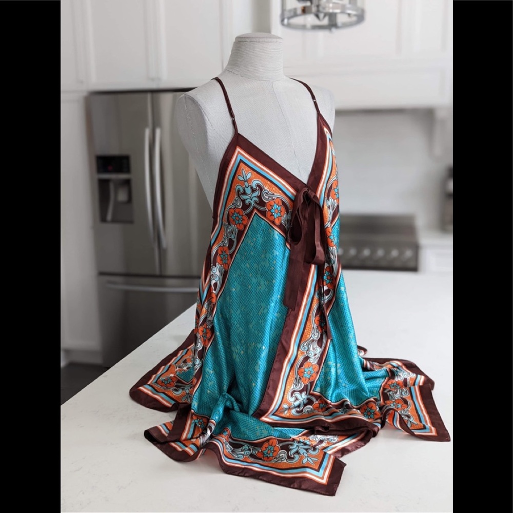 Asymmetric Strapless Printed Halter Dress